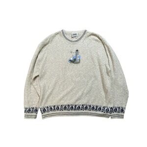 NORTHERN REFLECTIONS Womens XL Cream Knit Lighthouse Sailboat Sweater Coastal